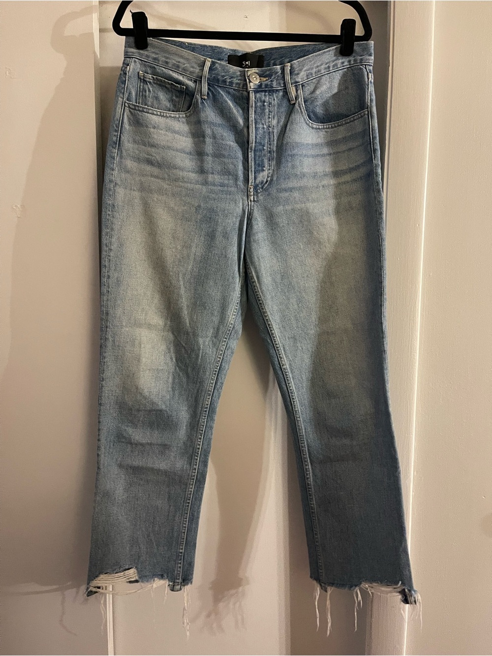 3x1 Light Blue Women's Boyfriend Jeans with Frayed Hem